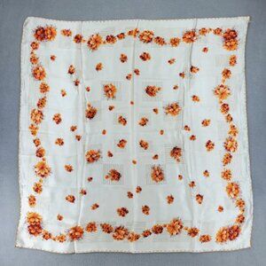Designed Paris 100% Silk White Floral Scarf Vintage 50s Square